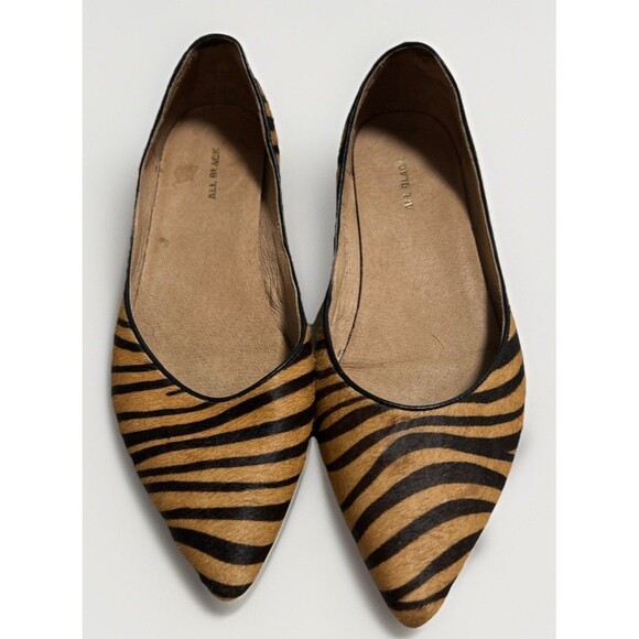 Anthropologie ALL BLACK Ballet Flats Size 9 Tan Black Jungle Animal Print Fur - Picture 1 of 11